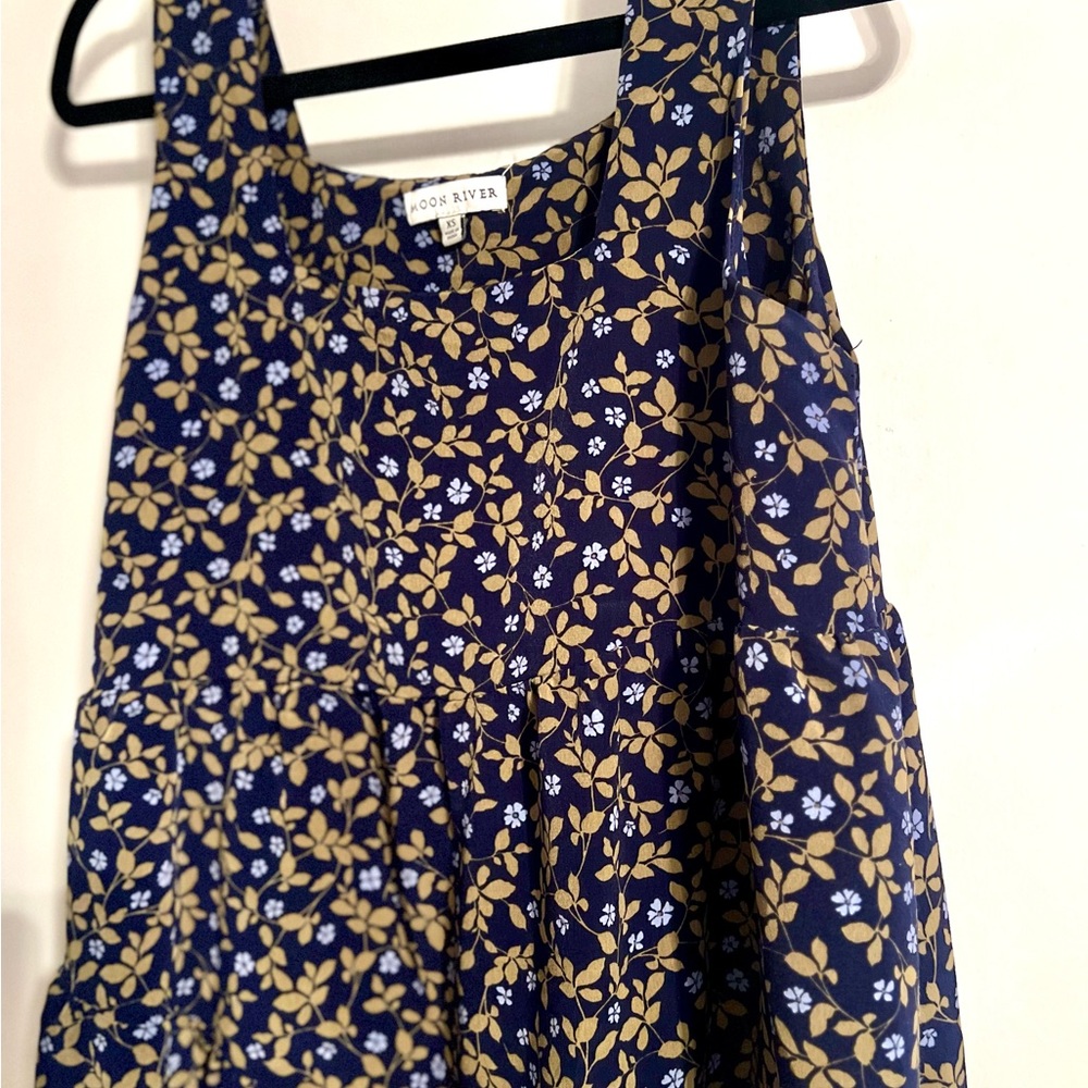 Moon River‎ Floral Sleeveless Cottagecore Boho Tiered Green Blue Mini Dress-XS - Picture 3 of 4